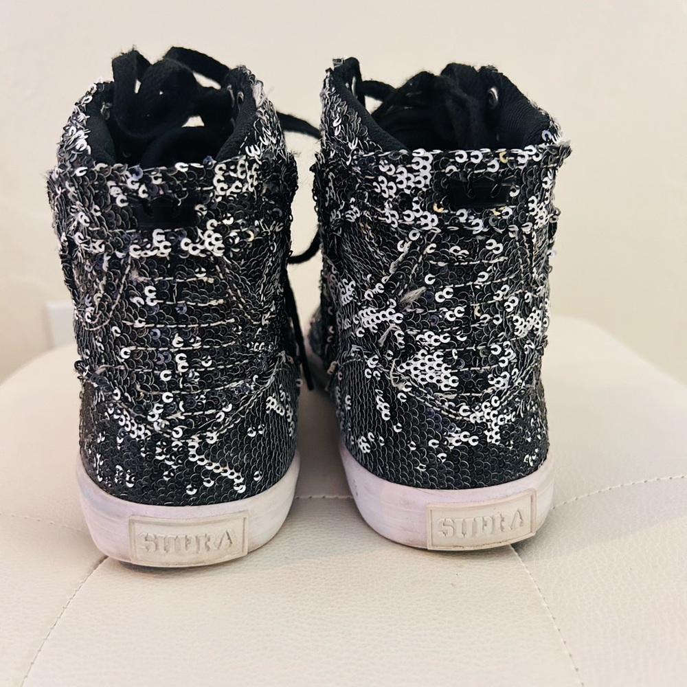 Supra Black & Silver Fully Sequined High Top  Skytop Sneakerss Size 7 - Picture 7 of 10